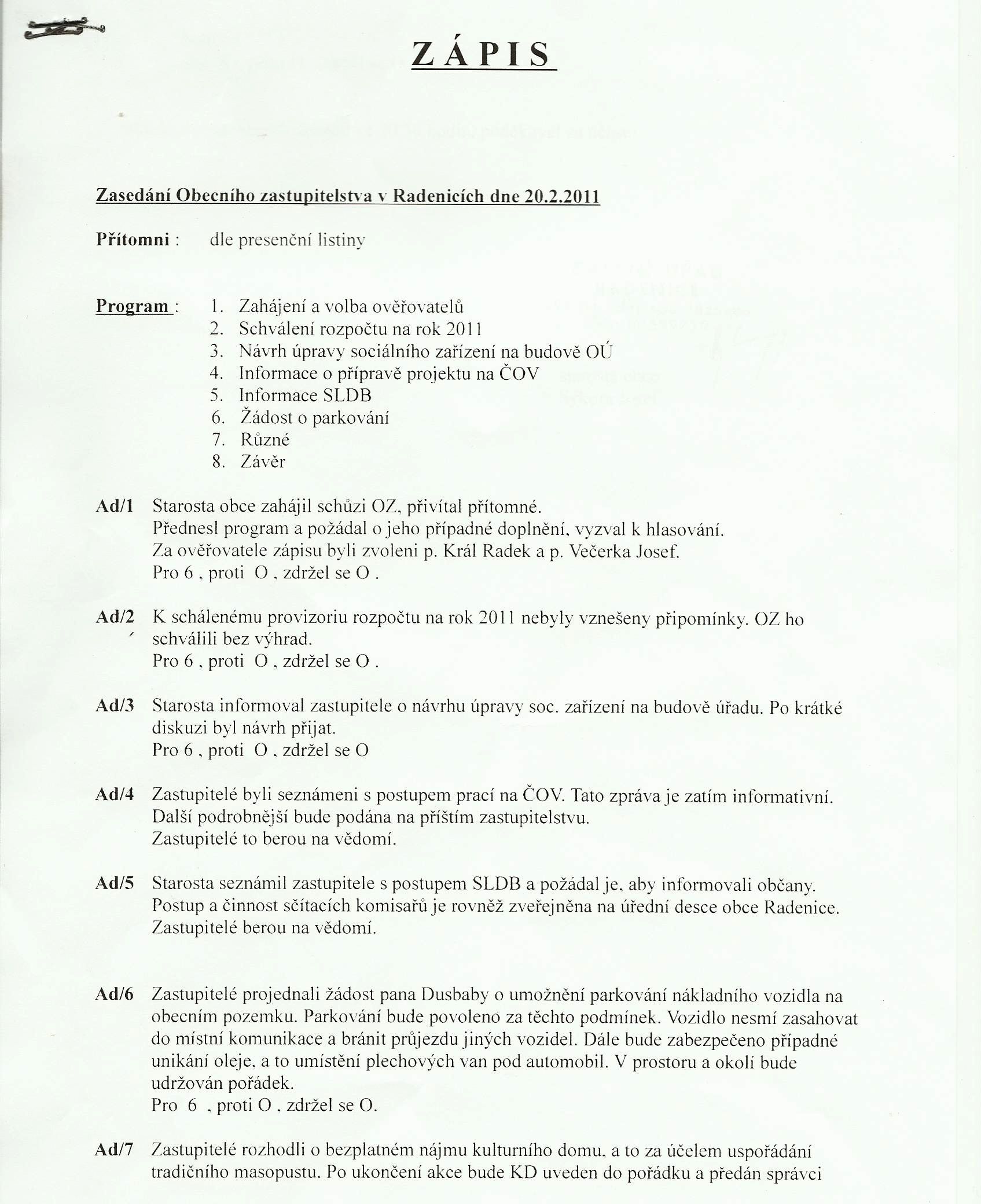 Zasedání únor 2011