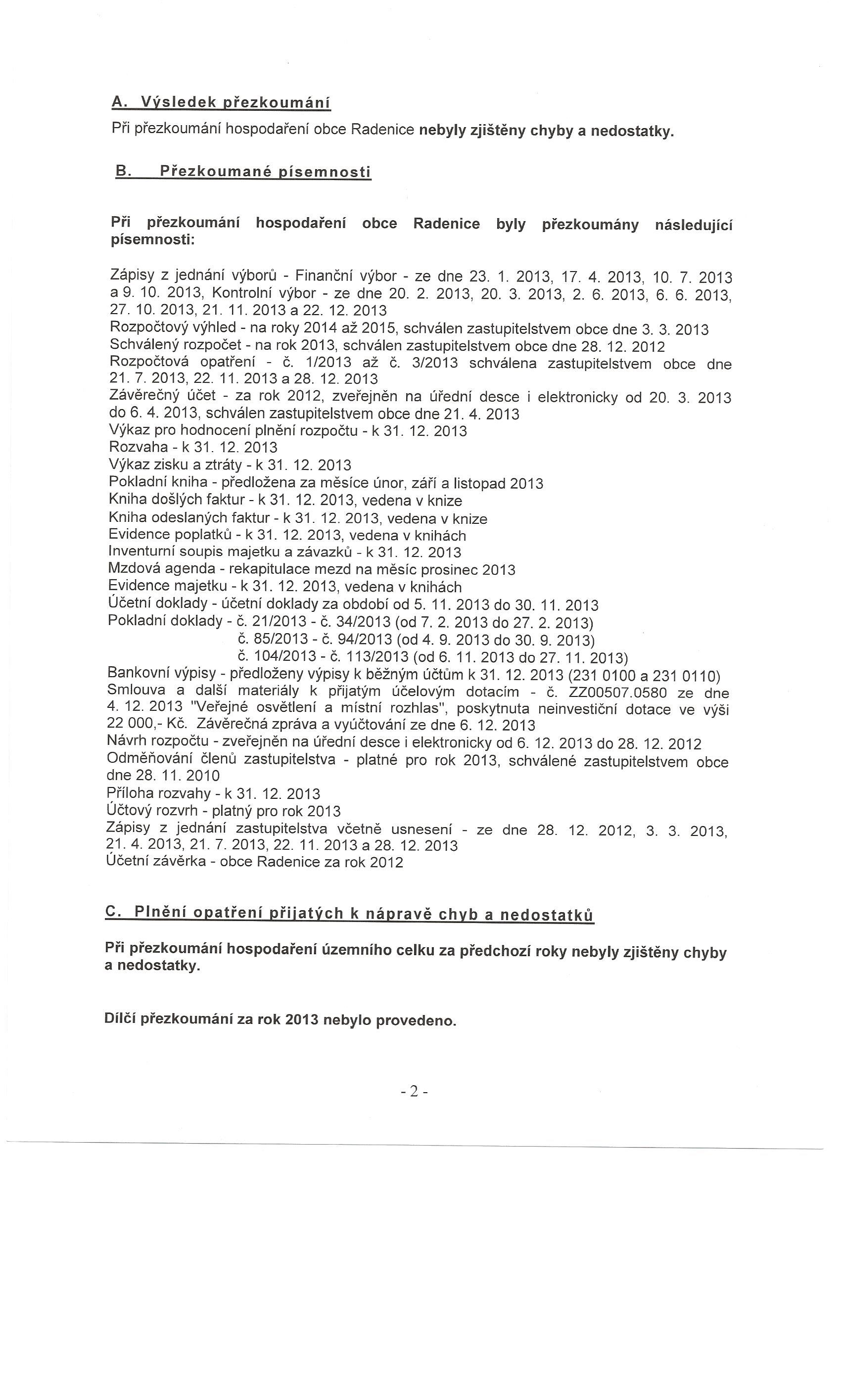 Zprava o vysledku prezkoumani 2013 strana 2