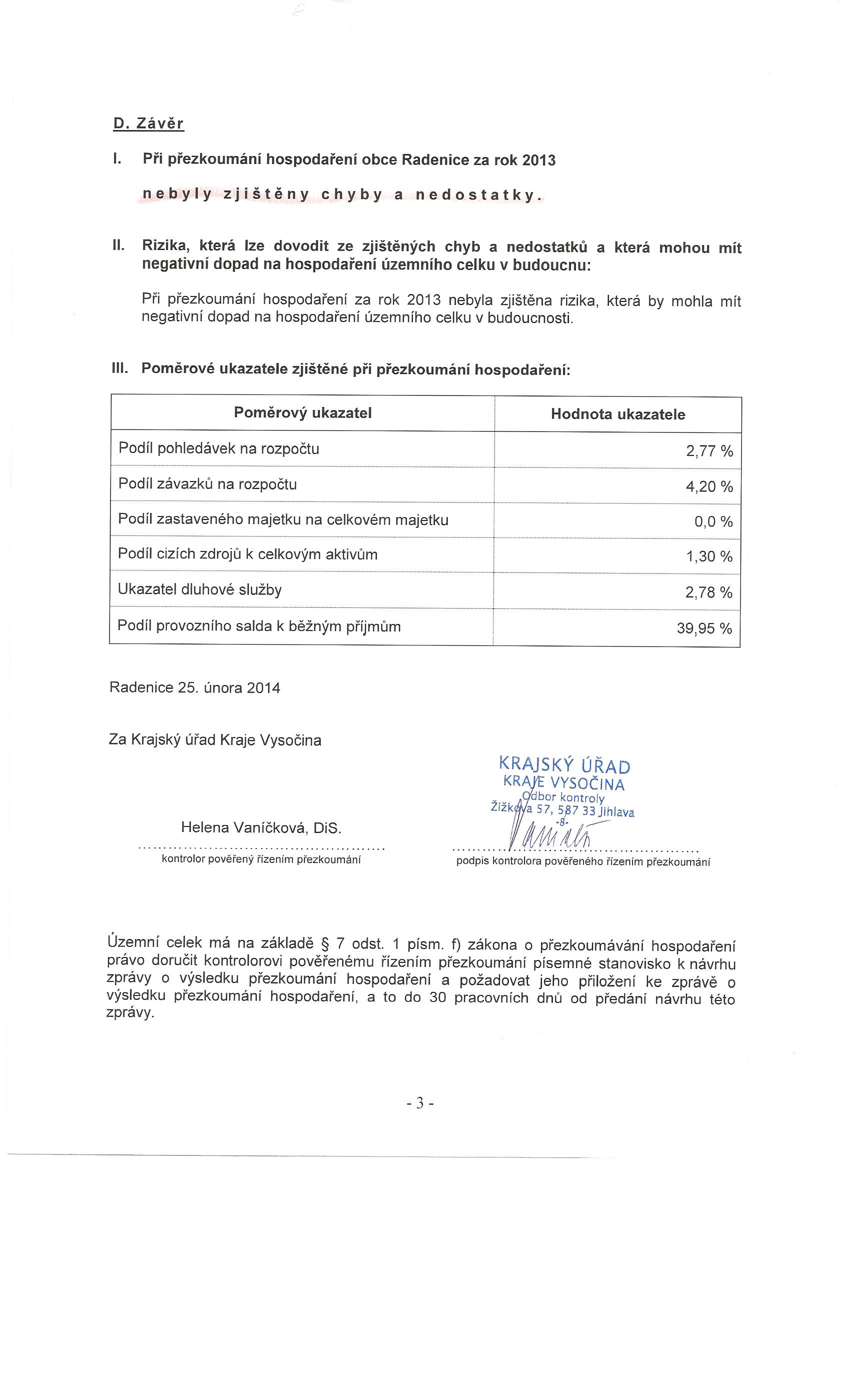Zprava o vysledku prezkoumani 2013 strana 3